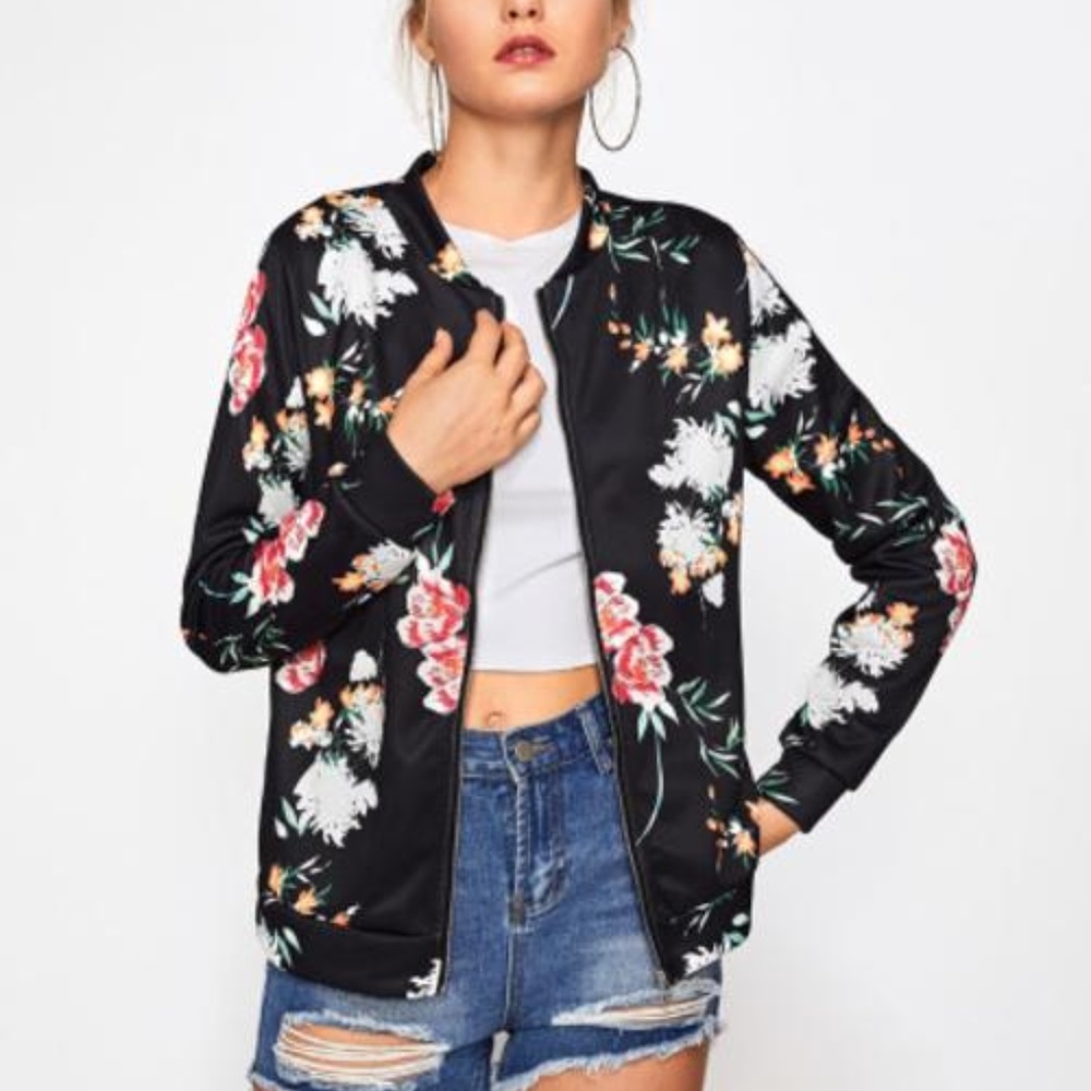 Tropical Print Zip Up Jacket